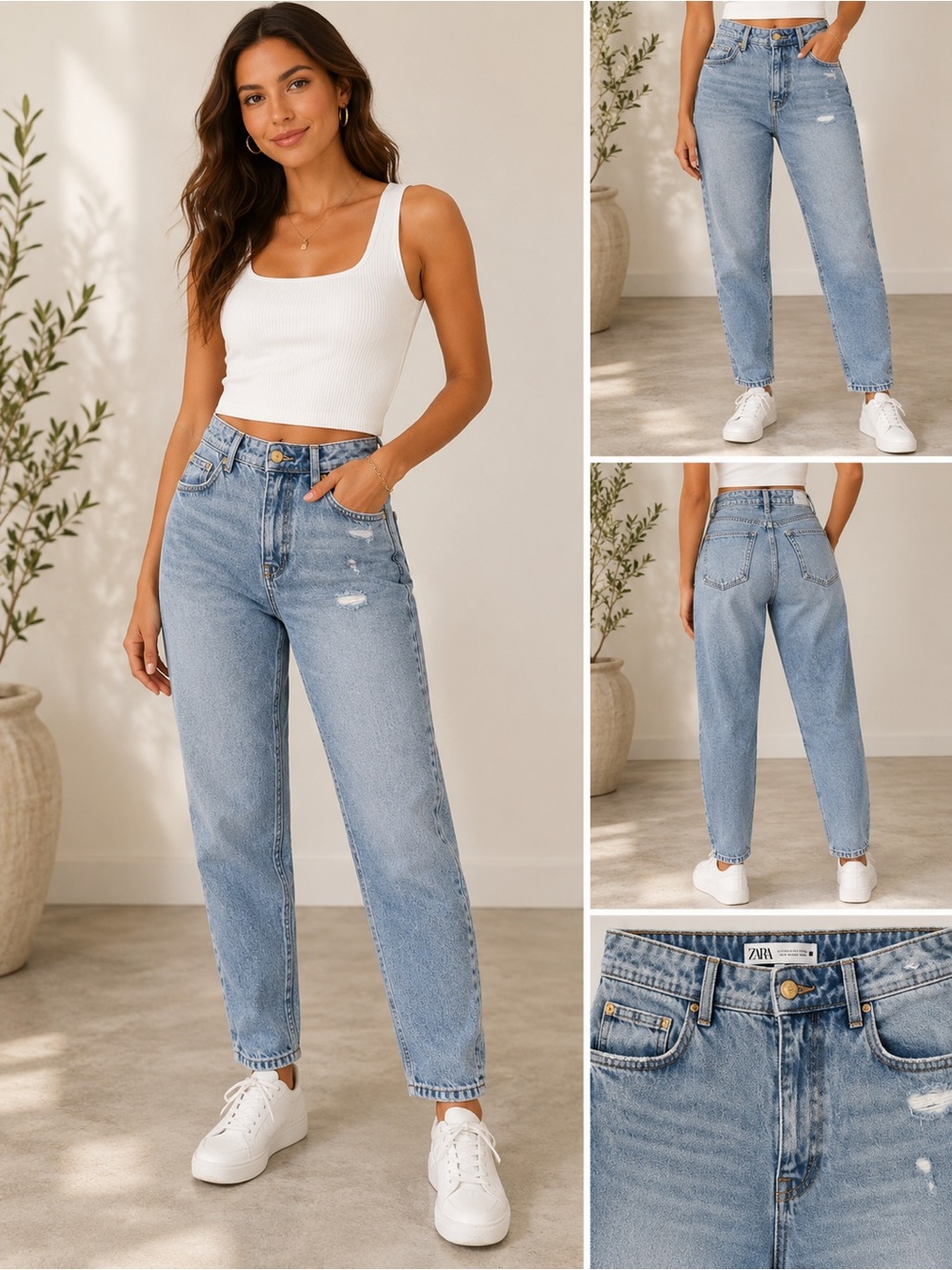 Zara woman Washed Light Blue Relaxed Jeans